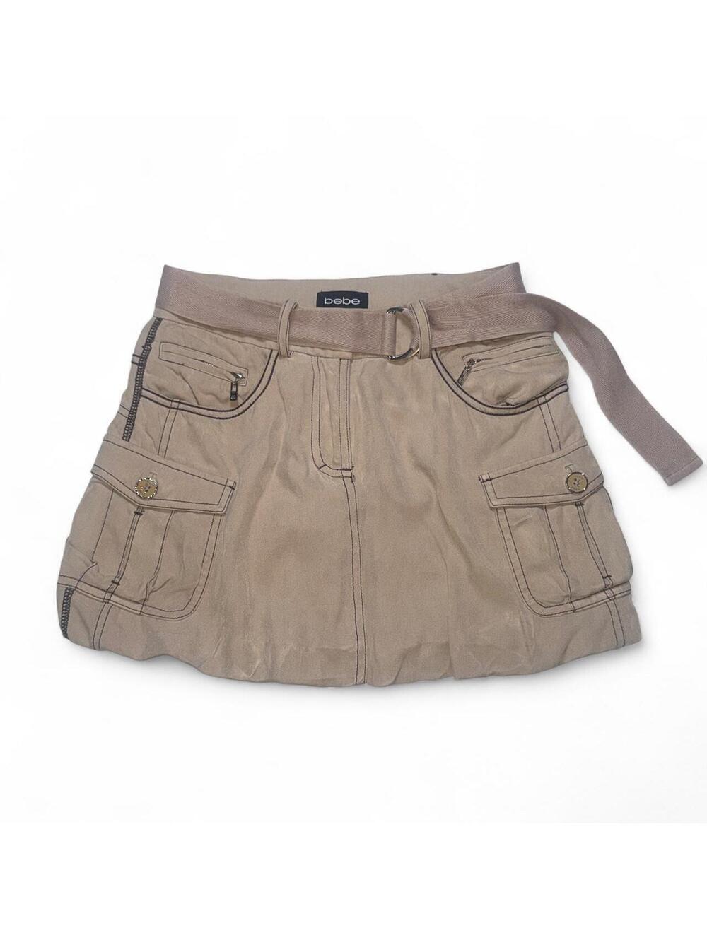 Vintage Bebe Y2K tan cargo mini skirt with belt